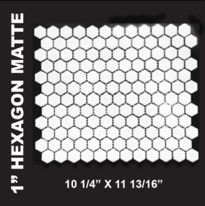 Black and White Mosaics - White 1" Hexagonal Matte Mosaics on a 11 x 12 Sheet