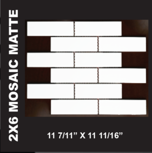 Black and White Mosaics - White 2x6 Brick Matte Mosaics on a 12 x 12 Sheet