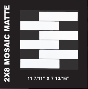 Black and White Mosaics - White 2x8 Brick Matte Mosaics on a 12 x 8 Sheet