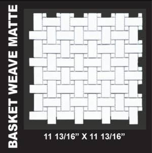 Black and White Mosaics - White Basket Weave Matte Mosaics on a 12 x 12 Sheet