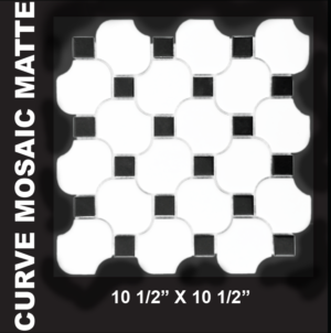 Black and White Mosaics - Black/White Curve Matte Mosaics on a 11 x 11 Sheet