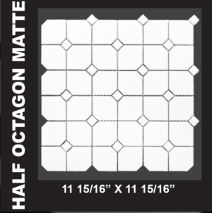Black and White Mosaics - White Half Octagon Matte Mosaics on a 12 x 12 Sheet