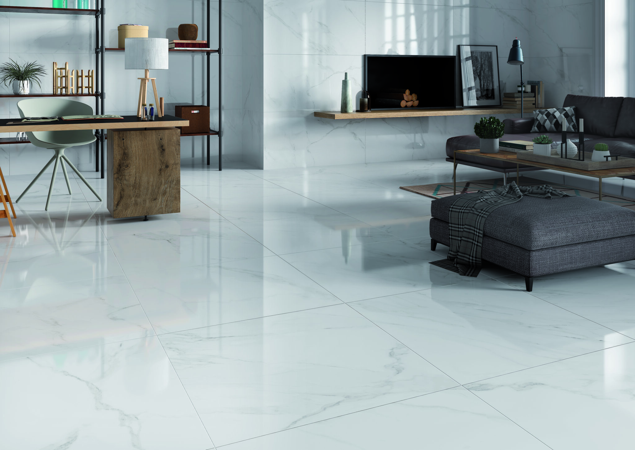 Naos White Porcelain Tile Polished | Lint Tile