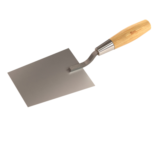 Stainless Steel Bucket Trowel - 7" x 4 3/4" to 3 3/4" Taper Welded stem, 4 3/4" to 3 3/4" Stainless Steel Tapered Blade 7" Long Wood Handle