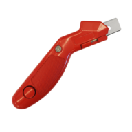 Carpet Knife - Push Button. Opens with push of button. Textured, non-slip handle. Blade storage in handle.