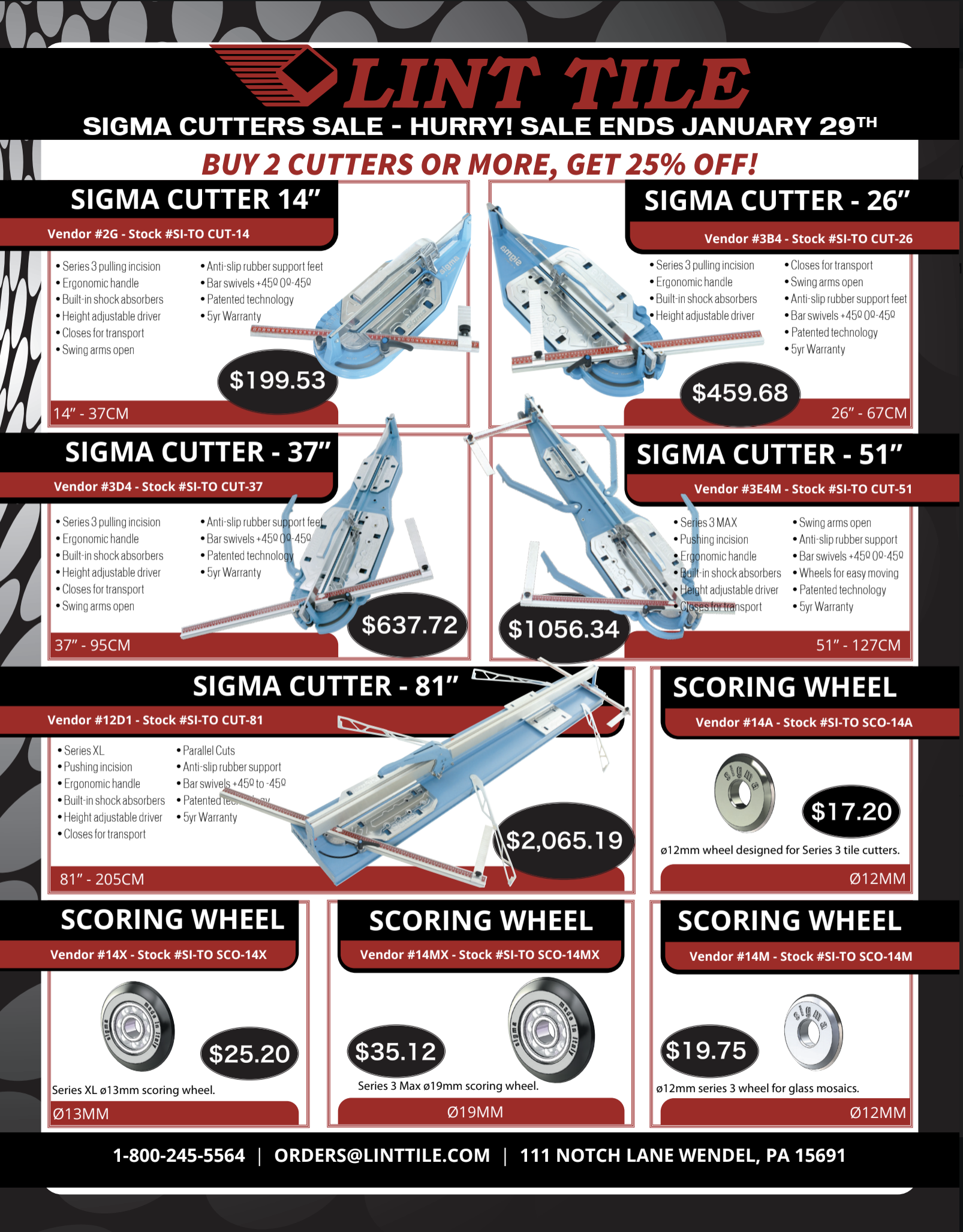 Sigma Cutter Sale Jan 29 2021 Lint Tile