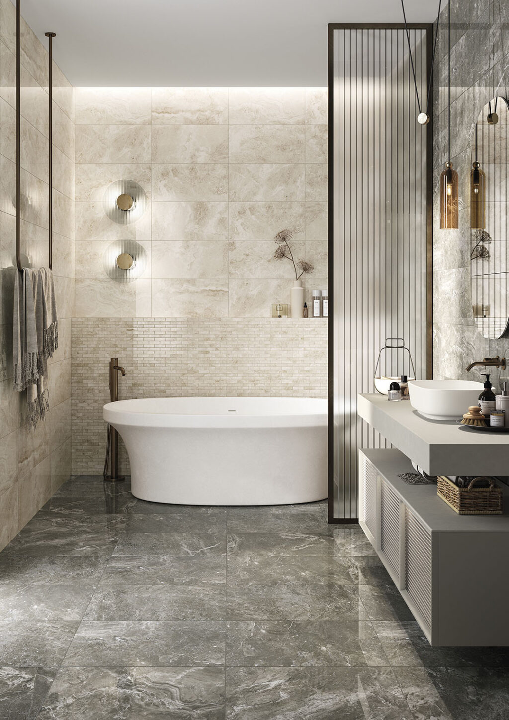 Moon Graphite and Beige Porcelain Bathroom