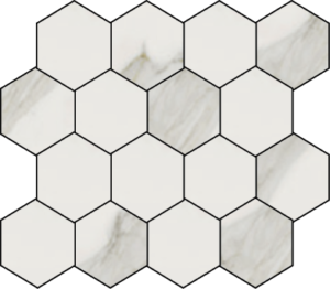 Earth Calacatta Gold Porcelain 3x3 Hexagonal Mosaic on a 11x12 Sheet