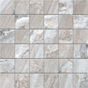 Fossilique Stone Crystal Gray Porcelain 2x2 Mosaics on a 12"x12" Sheet