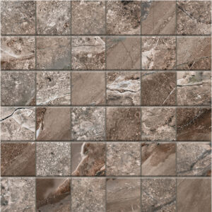 Fossilique Stone Mineral Umber Porcelain 2x2 Mosaics on a 12"x12" Sheet