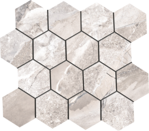 Fossilique Stone Bedrock Beige Porcelain 3x3 Hexagonal Mosaics on a 10.25