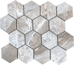 Fossilique Stone Crystal Gray Porcelain 3x3 Hexagonal Mosaics on a 10.25"x11.75" Sheet