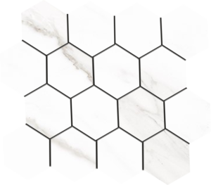 Sherron White 3"x3" Hexagonal Mosaic on 10.25"x11.75" Sheet