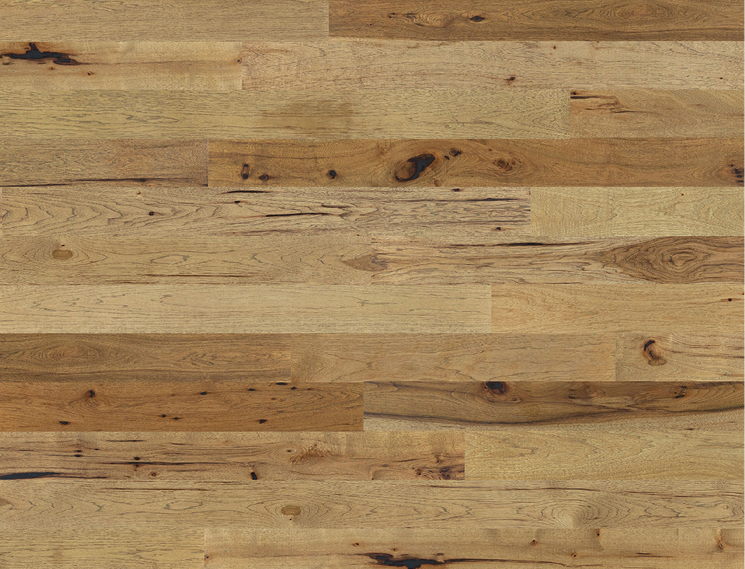 Three Rivers Hickory Vintage 3/4” x 3 1/4” & 5” Solid 1/2” x 5.4” Engineered Smooth Texture Wood Flooring