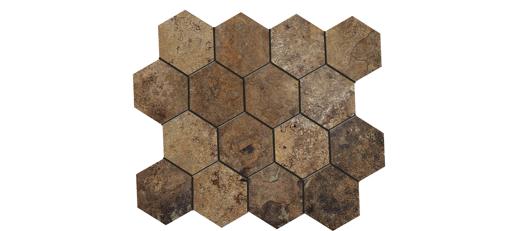 Hekla 3x3 Hexagonal Mosaic on a 10.25x11.75 Sheet Glazed Porcelain-Magma