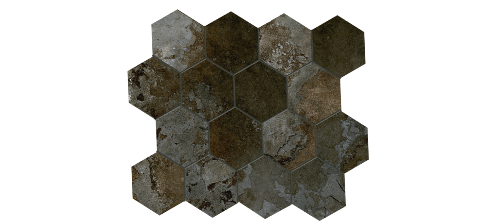 Hekla 3x3 Hexagonal Mosaic on a 10.25x11.75 Sheet Glazed Porcelain- Slate