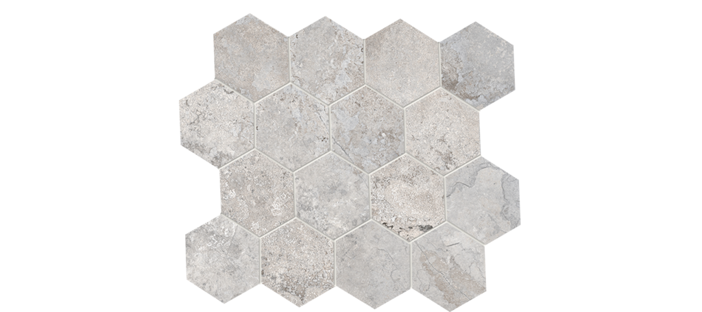 Hekla 3x3 Hexagonal Mosaic on 10.25x11.75 Sheet Glazed Porcelain-Thunder