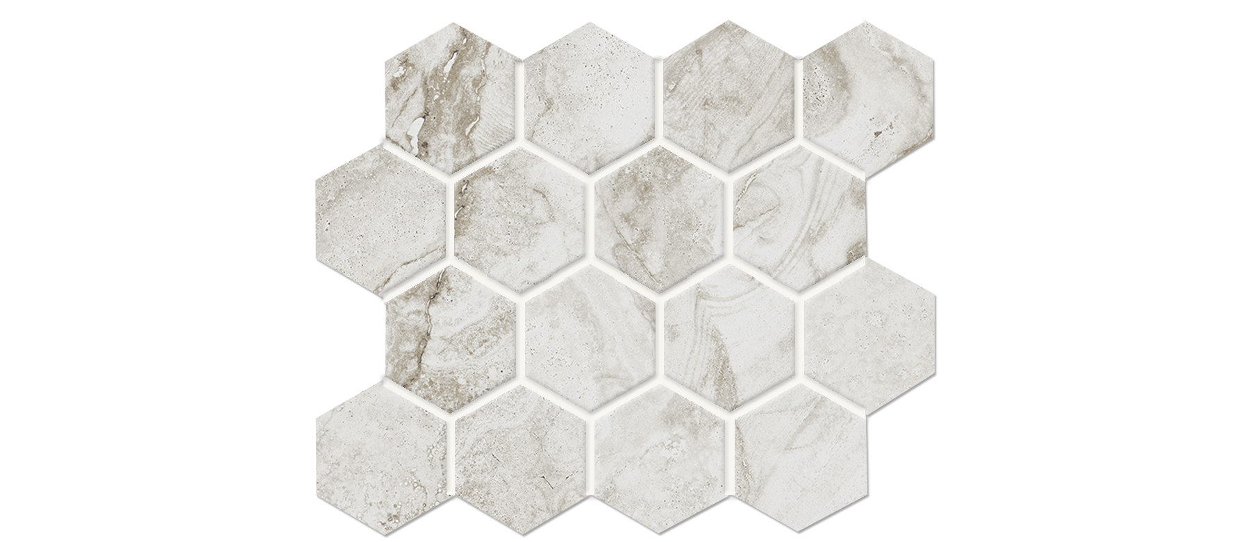 Travertino 3x3 Hexagonal Mosaic-Bianco Glazed Porcelain