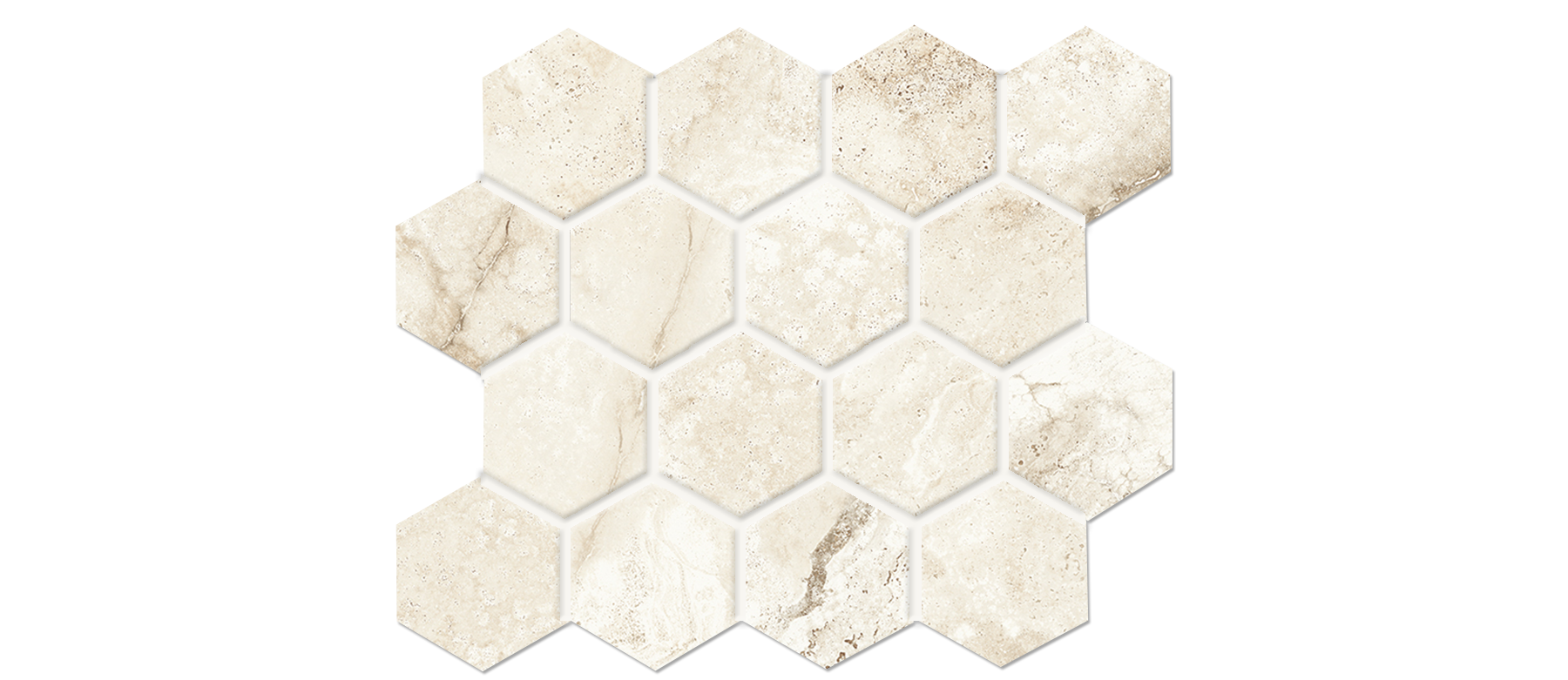 Travertino 3x3 Hexagonal Mosaic-Crema Glazed Porcelain