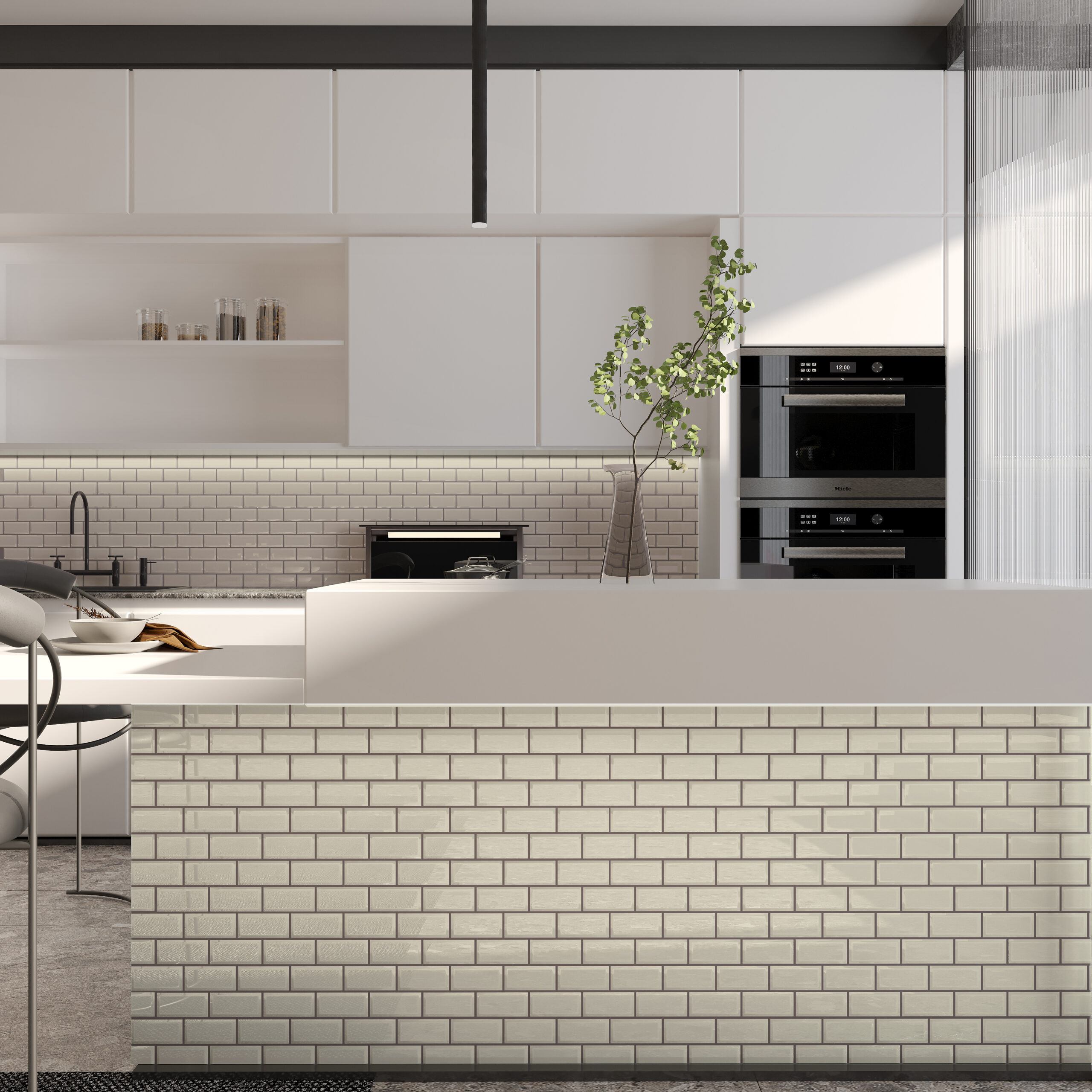 2x4-BEVEL-BRICK-GLOSSY-PORCELAIN-MOSAIC-TAUPE-ROOM