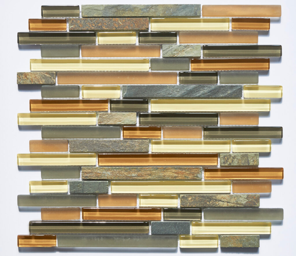 Glass and Stone Linear Blend Mosaics - 5/8" strips on 12" x 12" Sheet - Cabernet