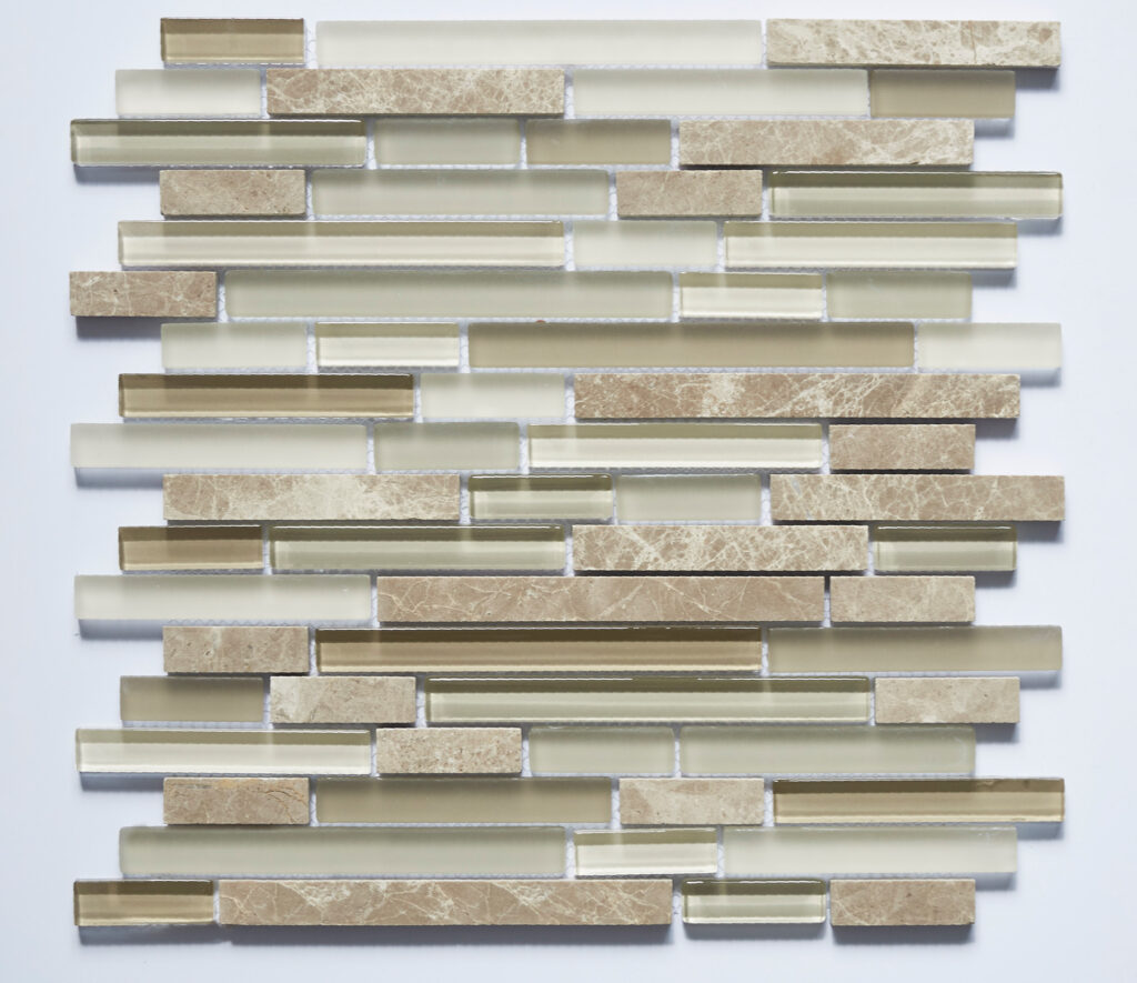 Glass and Stone Linear Blend Mosaics - 5/8" strips on 12" x 12" Sheet - Caramel