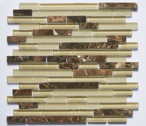 Glass and Stone Linear Blend Mosaics - 5/8" strips on 12" x 12" Sheet - Coffee