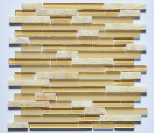 Glass and Stone Linear Blend Mosaics - 5/8" strips on 12" x 12" Sheet - Honey