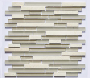 Glass and Stone Linear Blend Mosaics - 5/8" strips on 12" x 12" Sheet - Ivory