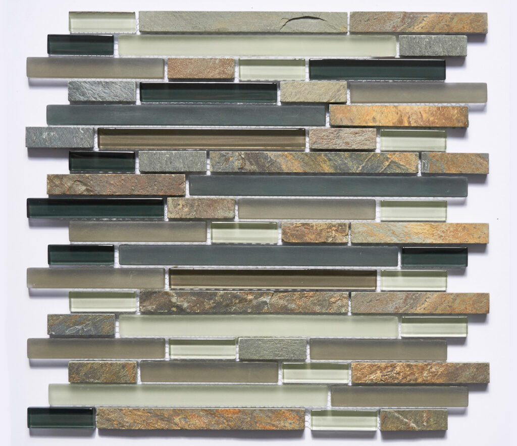 Glass and Stone Linear Blend Mosaics - 5/8" strips on 12" x 12" Sheet - Marine