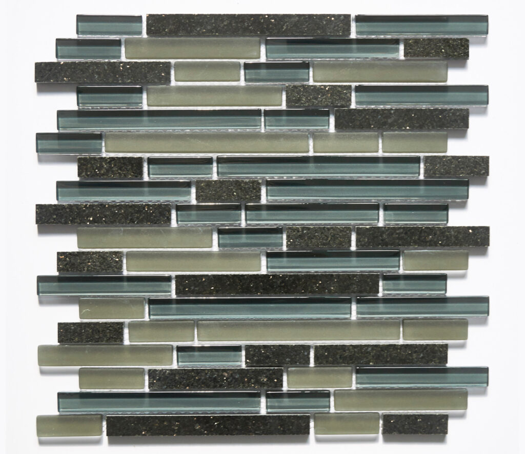 Glass and Stone Linear Blend Mosaics - 5/8" strips on 12" x 12" Sheet - Midnight