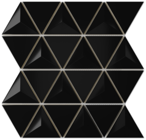Geometrica Black- 3d Pyramid- 3"x4" Gloss Ceramic Mosaic on 13"x11" Sheet
