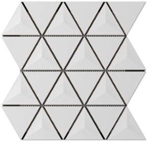 Geometrica White- 3d Pyramid- 3"x4" Gloss Ceramic Mosaic on 13"x11" Sheet