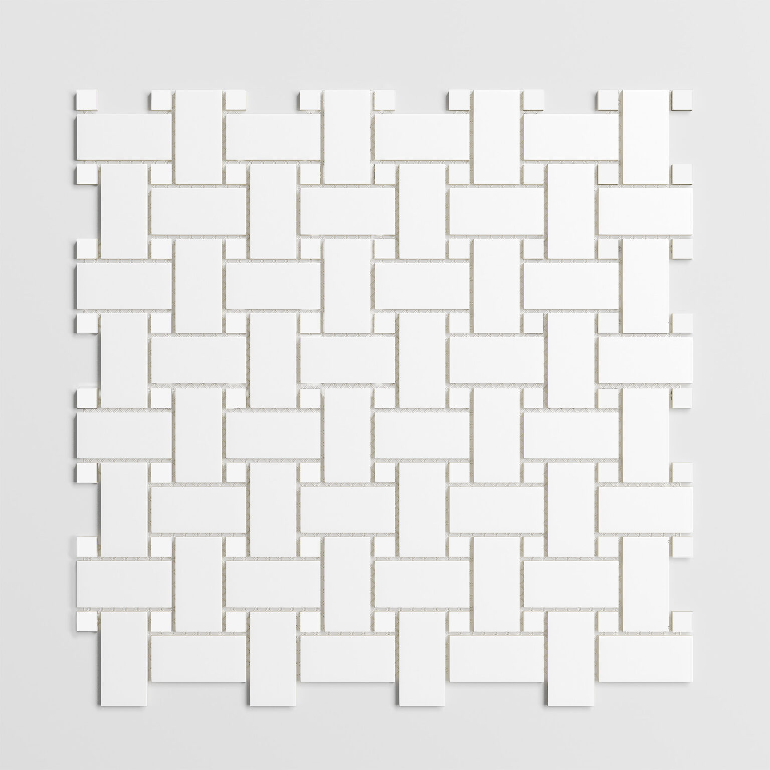 Basket Weave White/White Satin Matte 11.8" x 11.8" Mosaic Sheet - Porcelain