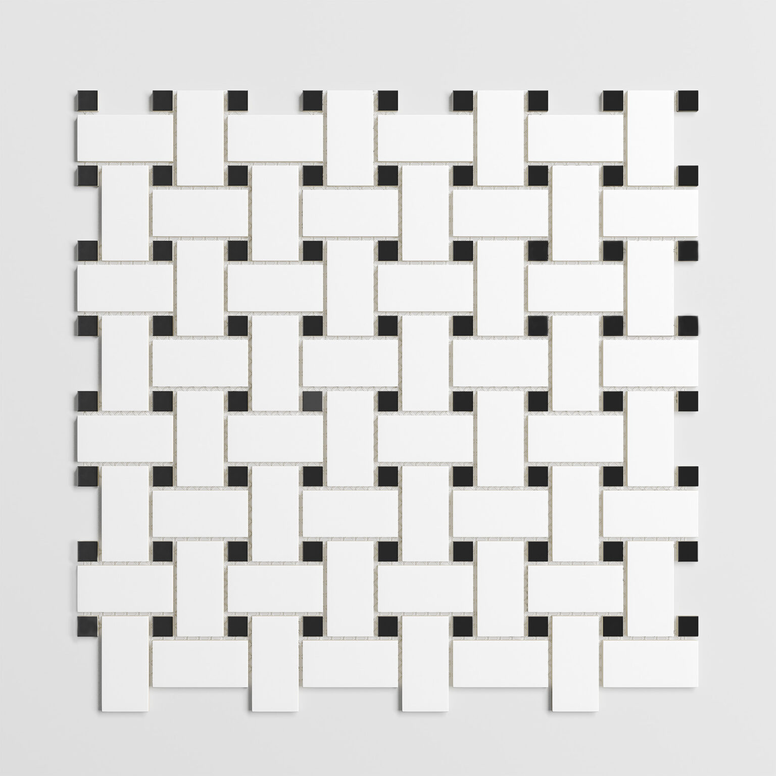 Basket Weave White/Black Satin Matte 11.8" x 11.8" Mosaic Sheet - Porcelain