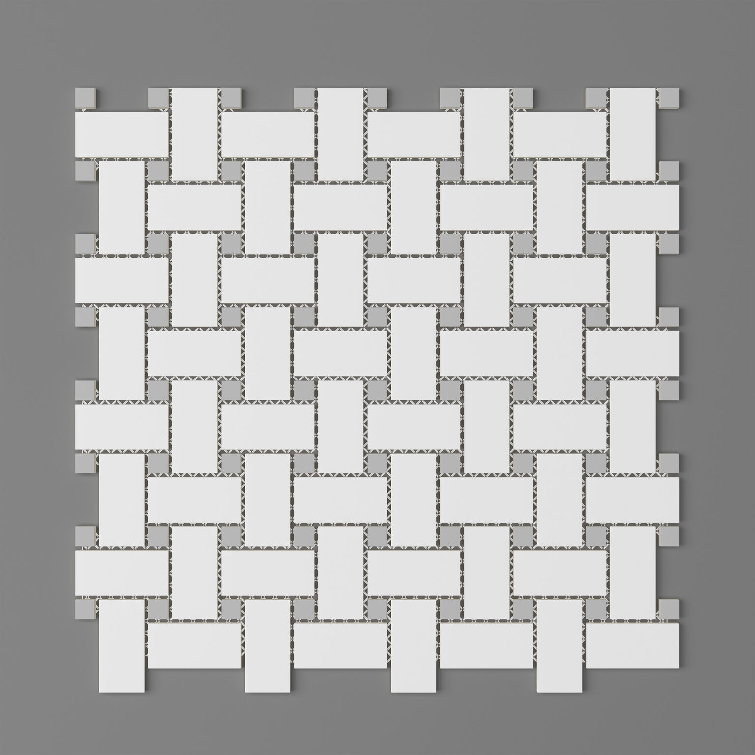 Basket Weave White/Gray Satin Matte 11.8" x 11.8" Mosaic Sheet - Porcelain