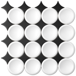 Circular White/Black 3d Satin Matte Ceramic Mosaic