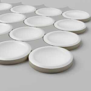 Circular White/Gray 3d Satin Matte Ceramic Mosaic - Corner View