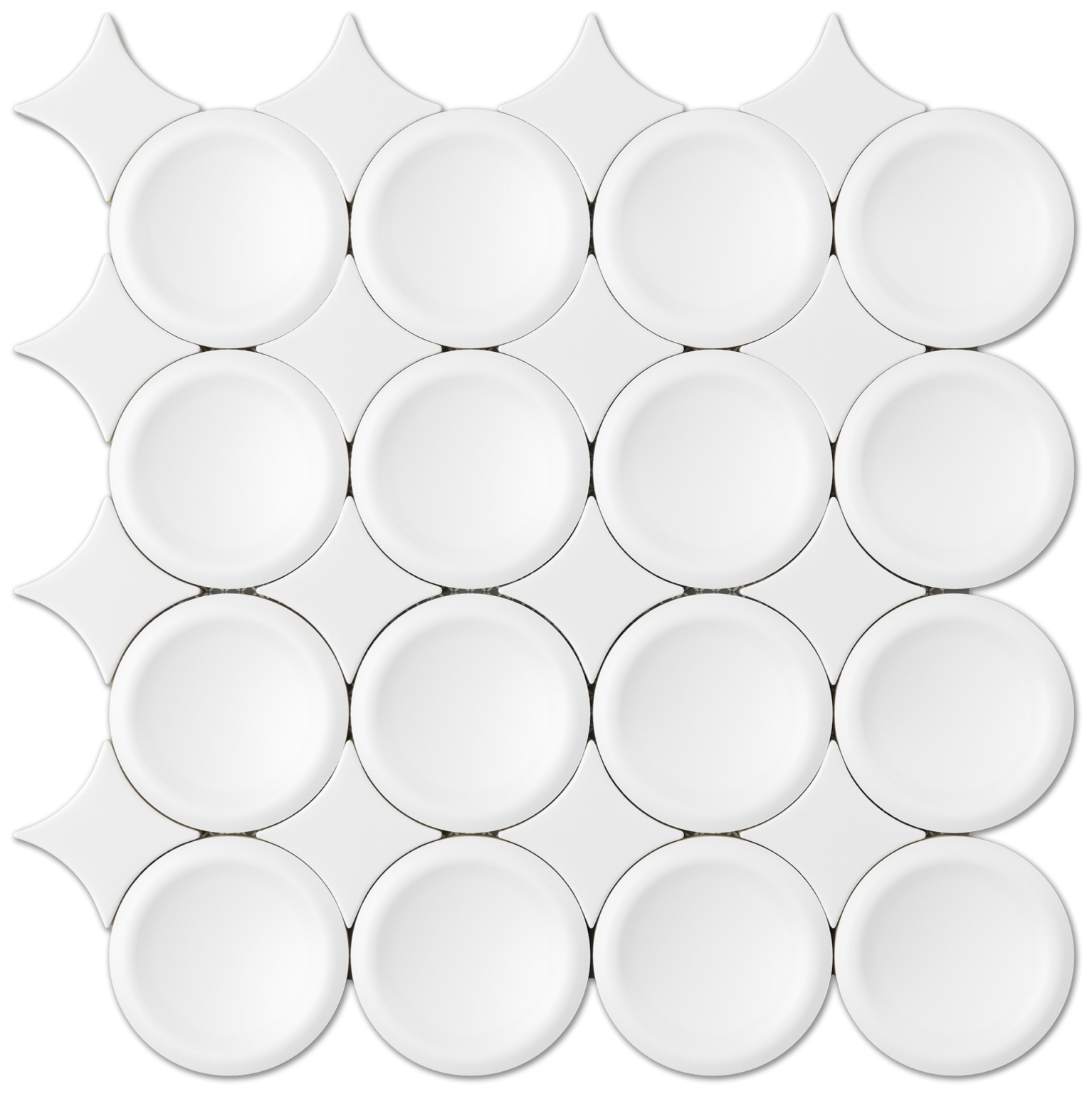 Circular White/White 3d Satin Matte Ceramic Mosaic