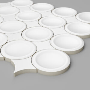 Circular White/White 3d Satin Matte Ceramic Mosaic - Corner View