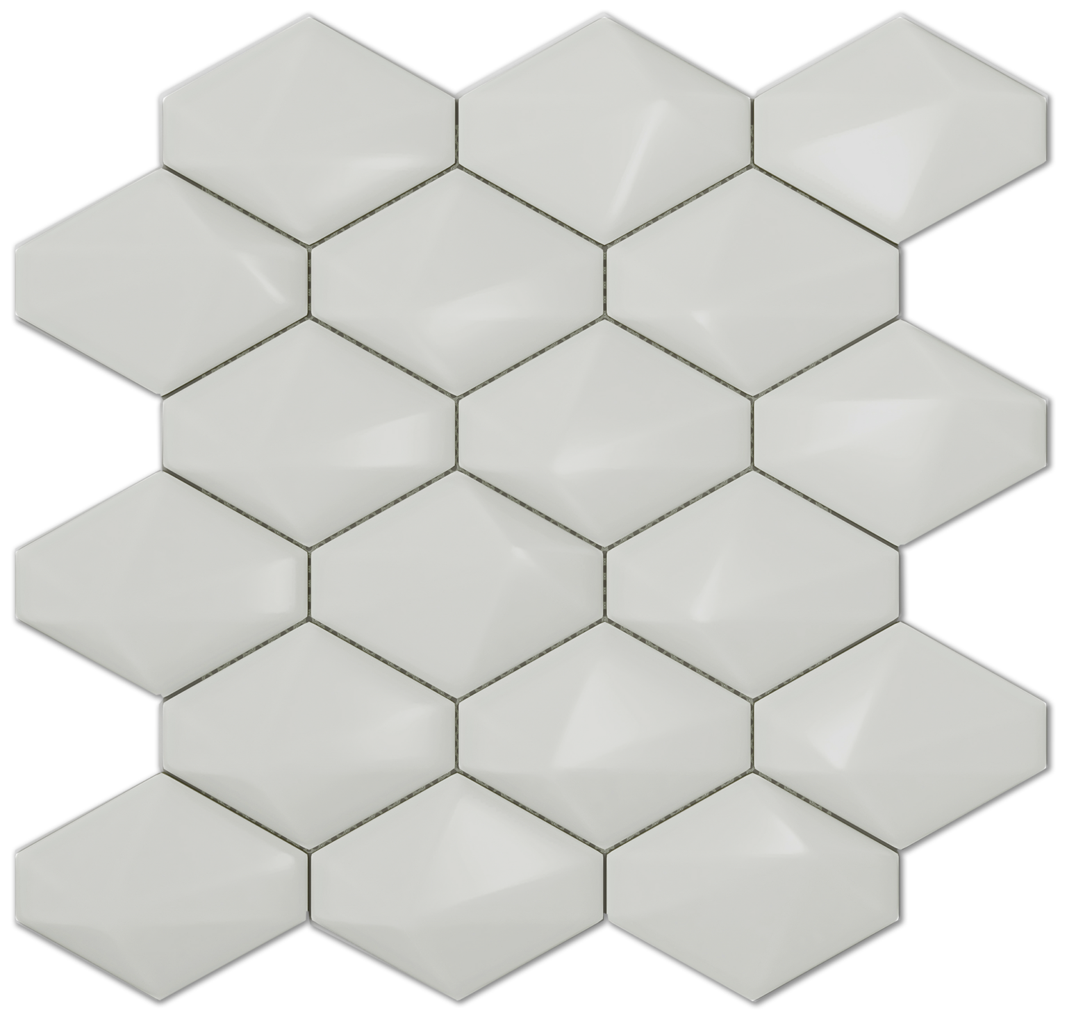 Diamond Back Albar 3d Glossy Ceramic Mosaic - 3x3.5 on a 10.5 x 12.5 sheet