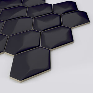 Diamond Back Black 3d Glossy Ceramic Mosaic - 3x3.5 on a 10.5 x 12.5 sheet- Corner view