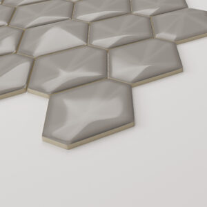 Diamond Back Light Gray 3d Glossy Ceramic Mosaic - 3x3.5 on a 10.5 x 12.5 sheet- Corner view
