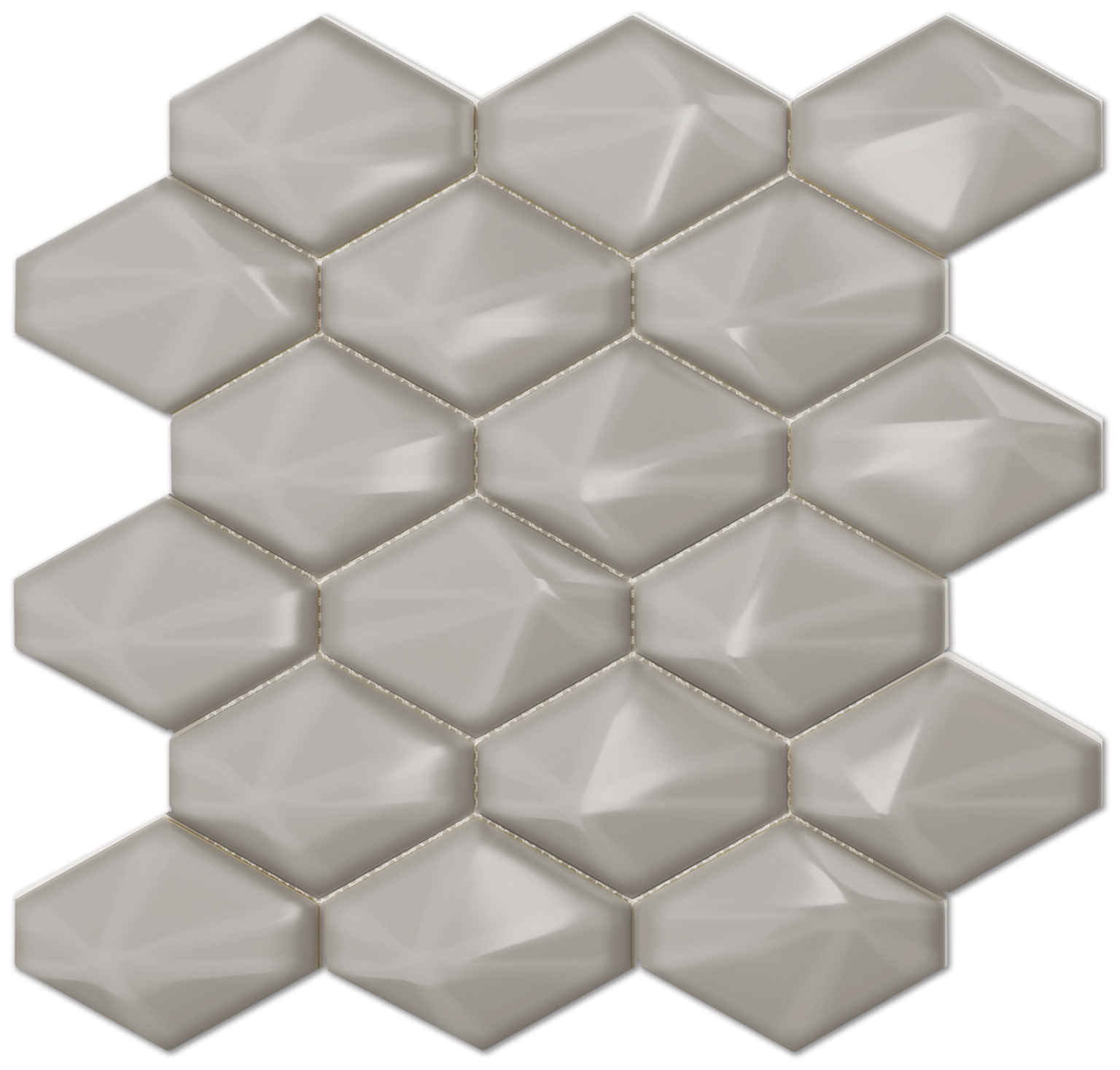 Diamond Back Light Gray 3d Glossy Ceramic Mosaic - 3x3.5 on a 10.5 x 12.5 sheet