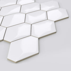 Diamond Back White 3d Glossy Ceramic Mosaic - 3x3.5 on a 10.5 x 12.5 sheet- Corner View
