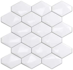 Diamond Back White 3d Glossy Ceramic Mosaic - 3x3.5 on a 10.5 x 12.5 sheet