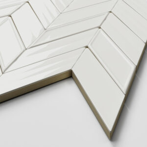Fletching Albar Glossy Ceramic Mosaic- 1" x 3.5" on 12" x 11.5" Sheet- corner view