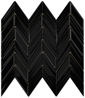 Fletching Black Glossy Ceramic Mosaic- 1" x 3.5" on 12" x 11.5" Sheet.