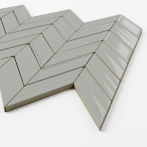 Fletching Light Gray Glossy Ceramic Mosaic- 1" x 3.5" on 12" x 11.5" Sheet- corner view.
