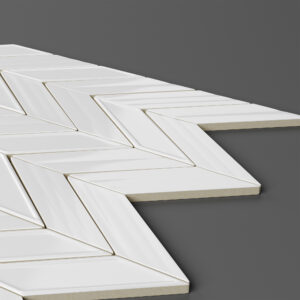 Fletching White Glossy Ceramic Mosaic- 1" x 3.5" on 12" x 11.5" Sheet- corner view.